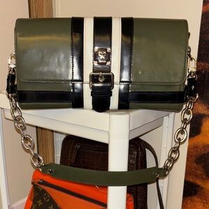 MCM Green and Black Leather Chain Bag